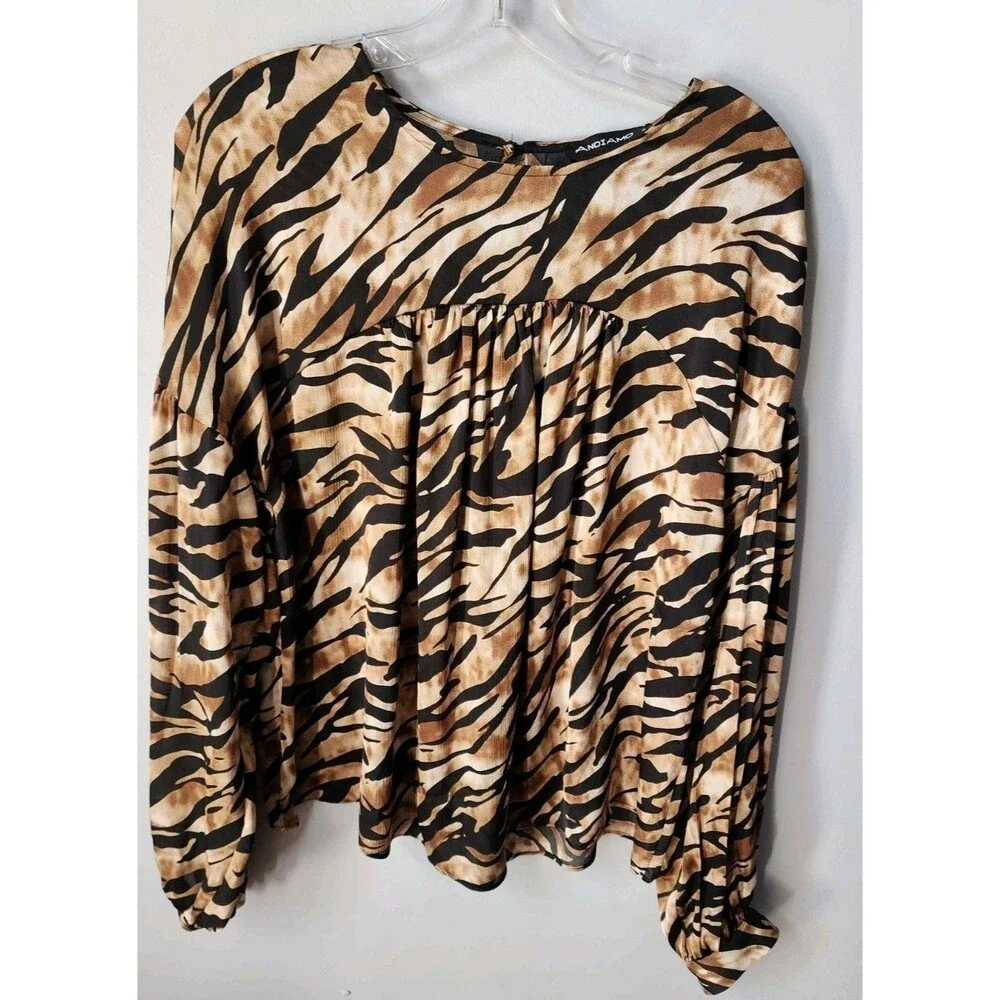 Vintage Andiamo Egypt Top Animal Print Made In Italy Size Medium New Semi Sheer